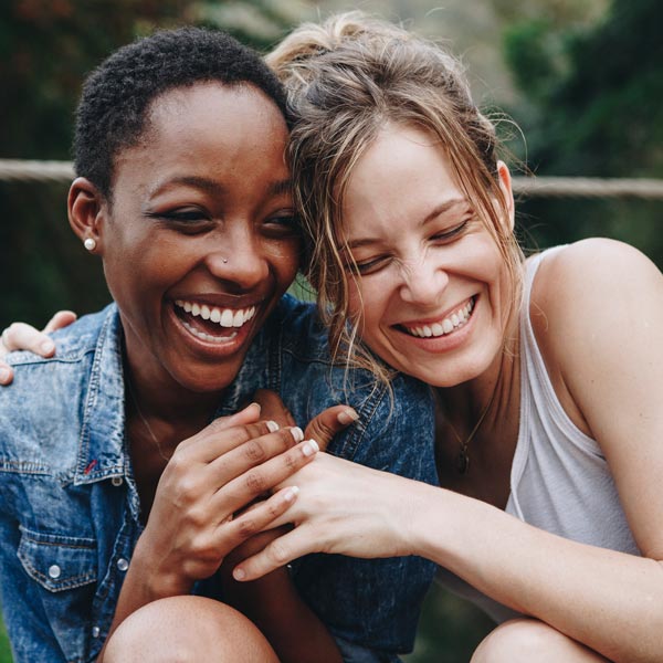 two friends laughing